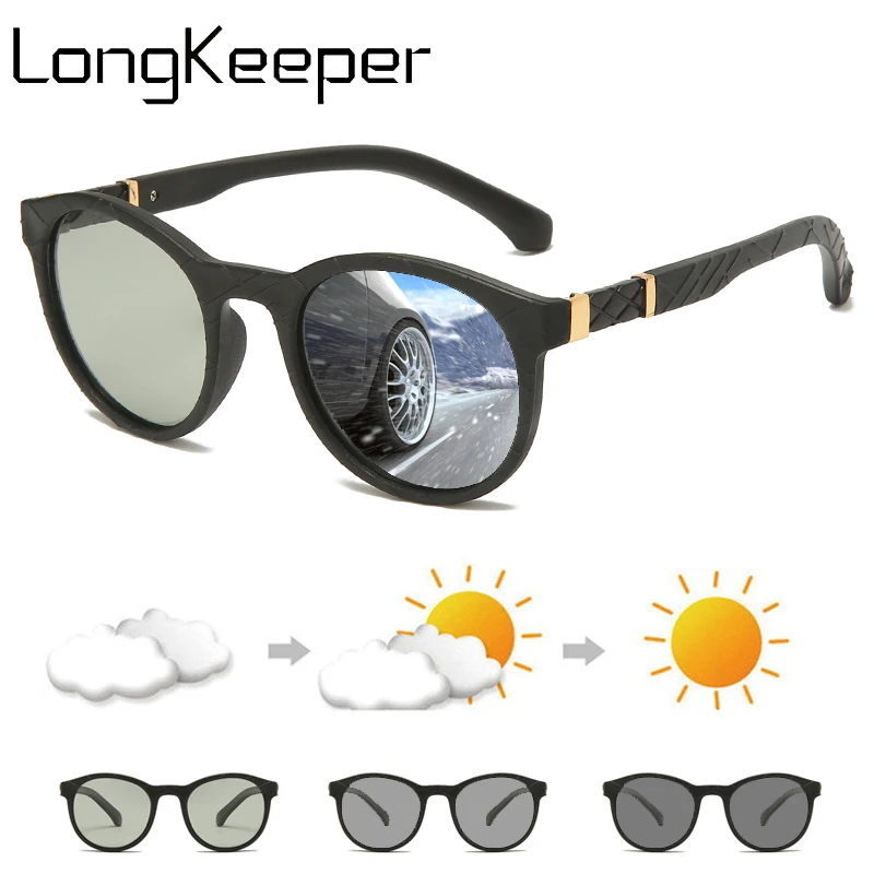 

LongKeeper Polarized Photochromic Sunglasses Men Women 2020 New Ultralight Round Sun Glasses Male Change Color Eyewear oculos