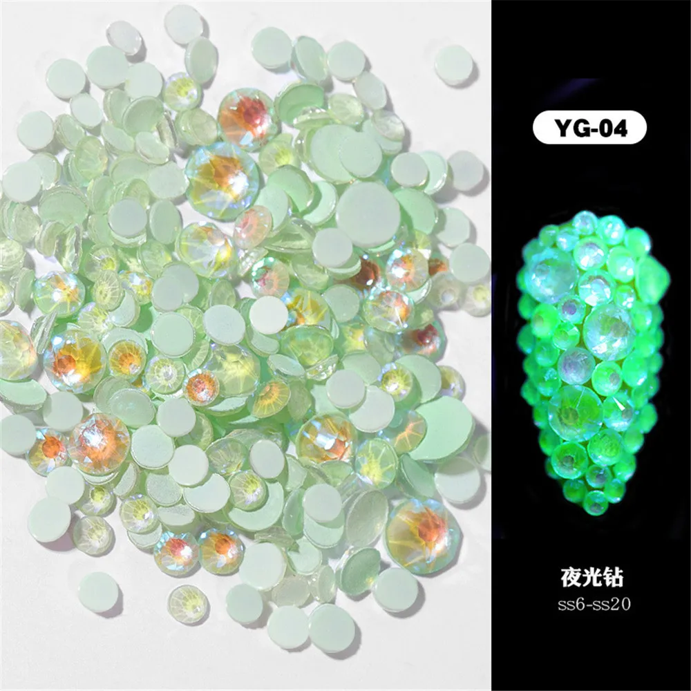 1 Pack Flatback Luminous Nail Rhinestones Mixed Sizes Crystal Shiny Nail Flat Drill Flash Gems Glass Nail Art Decorations Tools (20)