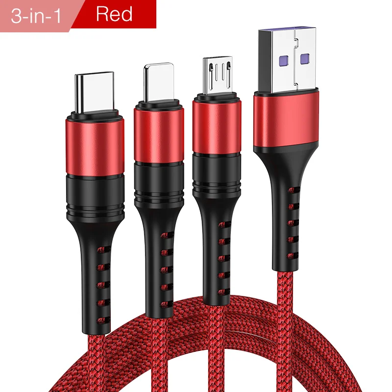 YKZ кабель для мобильного телефона 3 в 1 Micro USB кабель usb type-C кабель для зарядки для samsung Xiaomi huawei USB шнур для освещения - Цвет: upgrade Round Red