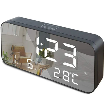 

9.6 Inch Large LED Digital Alarm Clock, USB Charging Port and Battery Backup, Temperature, Date, Snooze, Adjustable Brightness,
