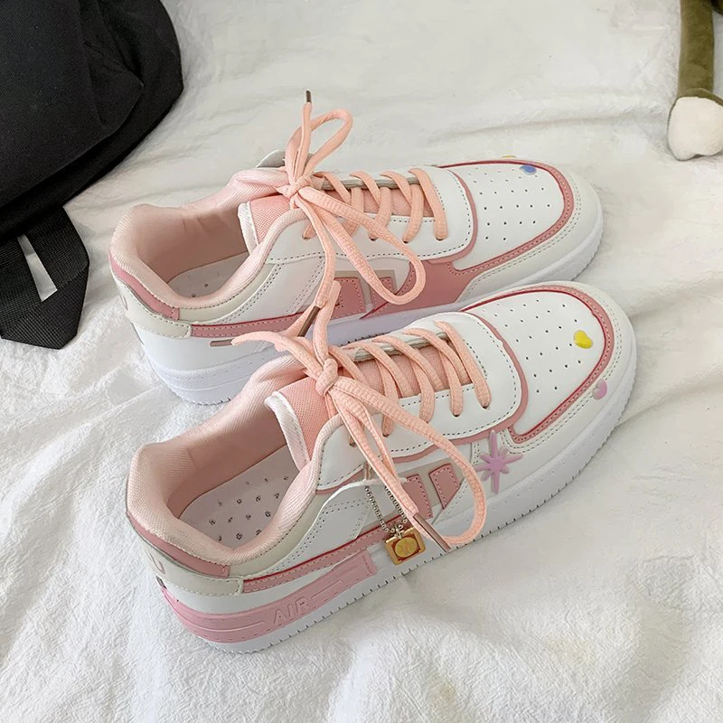 Women's Sports Shoes PU Breathable Lace-up Running Shoes Thick-soled Increased Vulcanized Shoes Flat Casual Shoes Single Shoes