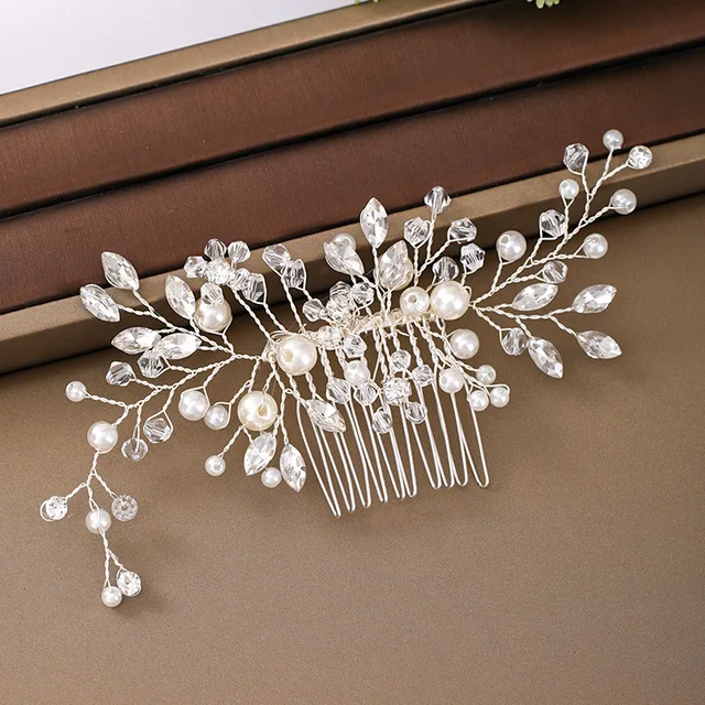 Silver Color Pearl Crystal Wedding Hair Combs Hair Accessories for Bridal Flower Headpiece Women Bride Hair ornaments Jewelry Silver