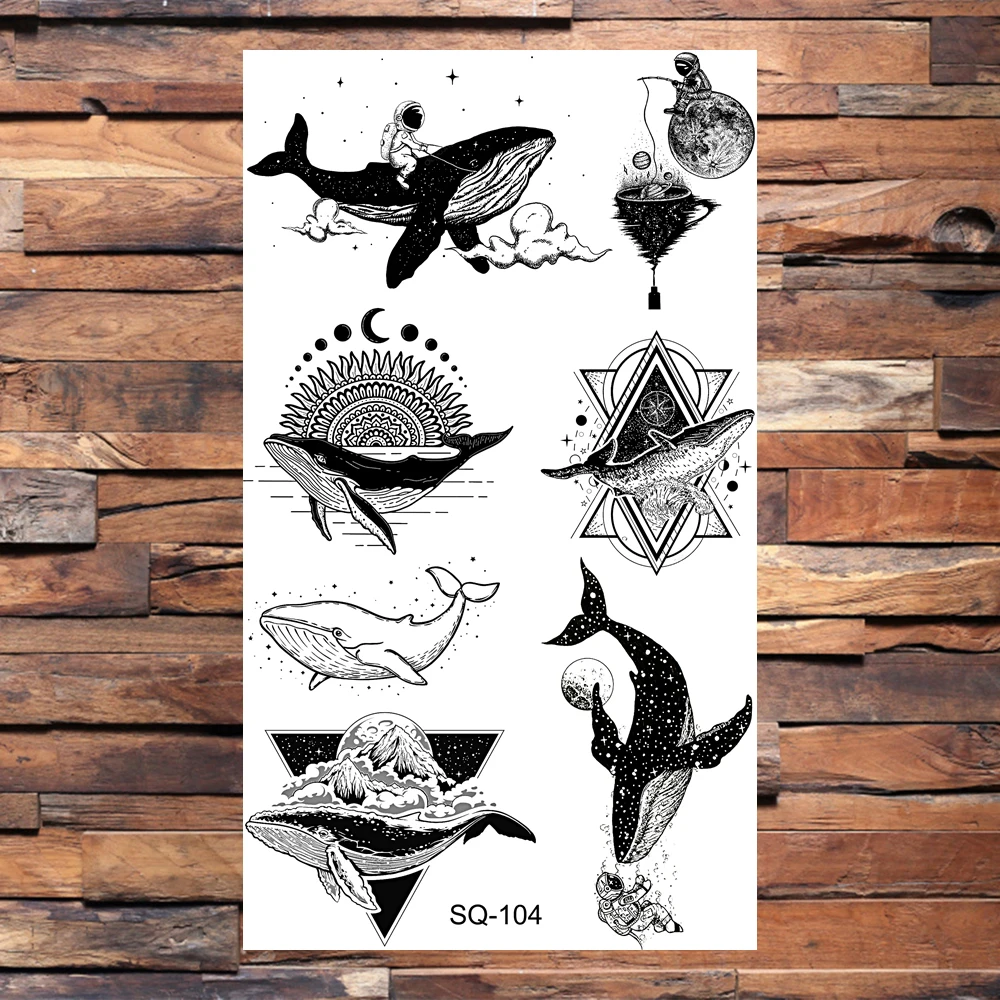 Crown Temporary Tattoos For Women Adults Realistic Whale Mountain Moon Fake Tattoo Sticker Sexy Body Arm Tatoos Waterproof tattoo sticker temporary tattoos