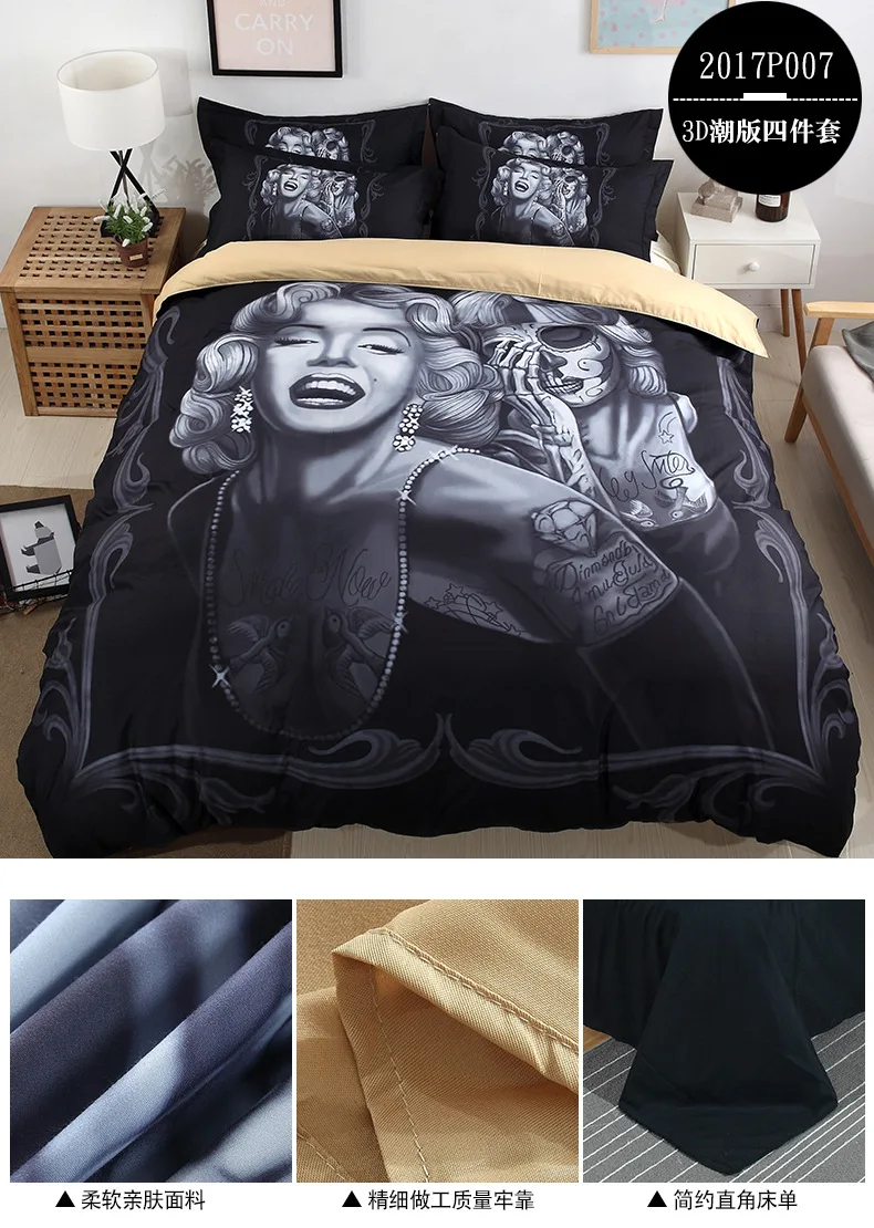 Западный стиль, AliExpress,, пододеяльник, Комплект постельного белья, 3D набор из трех предметов с черепом