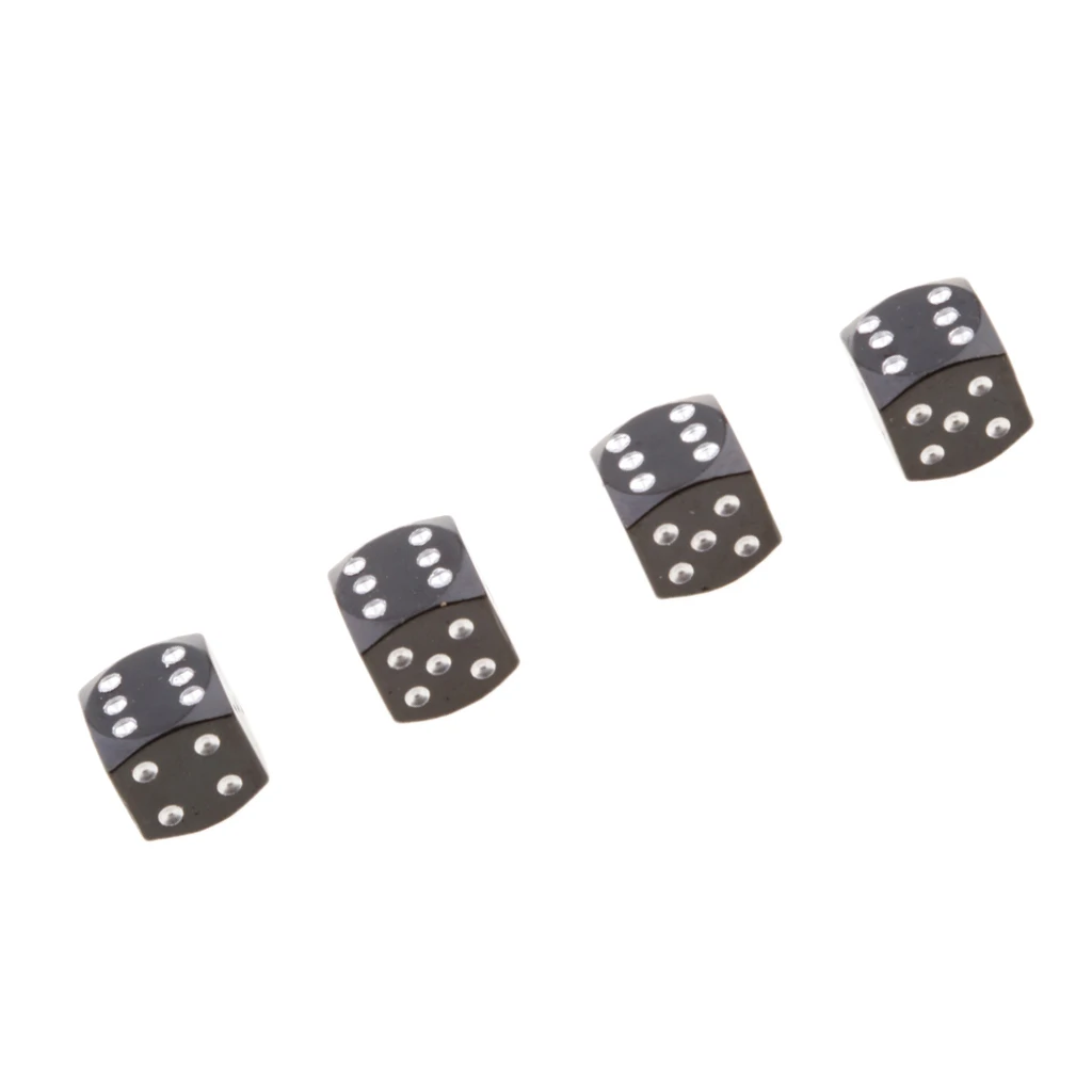 4 Pieces Aluminum Alloy Dice Valve Caps Cover Universal for Car Bike Motorcycle Black