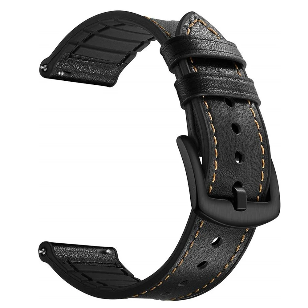 Браслеты для Galaxy Watch 46 мм/Active 2 40 мм 44 мм ремешок 20 мм 22 мм кожаный ремешок для samsung gear s3 классический браслет Forntier - Цвет ремешка: black