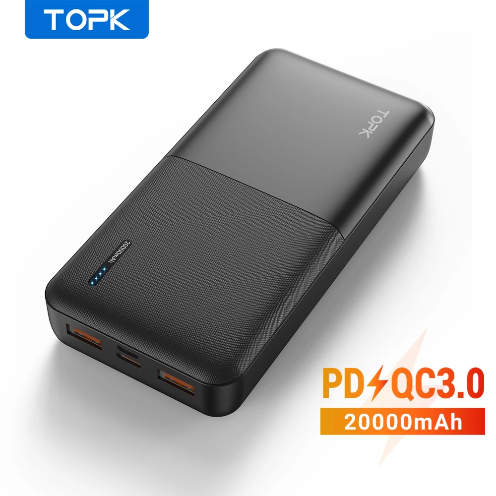 TOPK Power Bank 20000mAh Portable Charger USB Type C PD 3.0 Quick Charge 3.0 Fast Charging Powerbank External Battery for Xiaomi