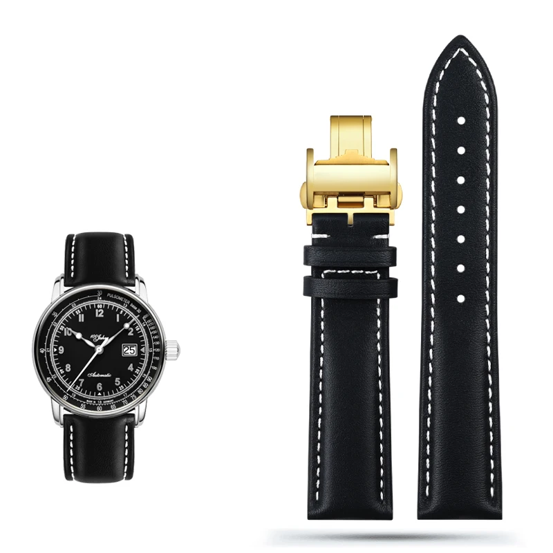 Blue Genuine Leather Watch Band Strap, 21mm/22mm – Premium Replacement Watch Strap Belt Bracelet