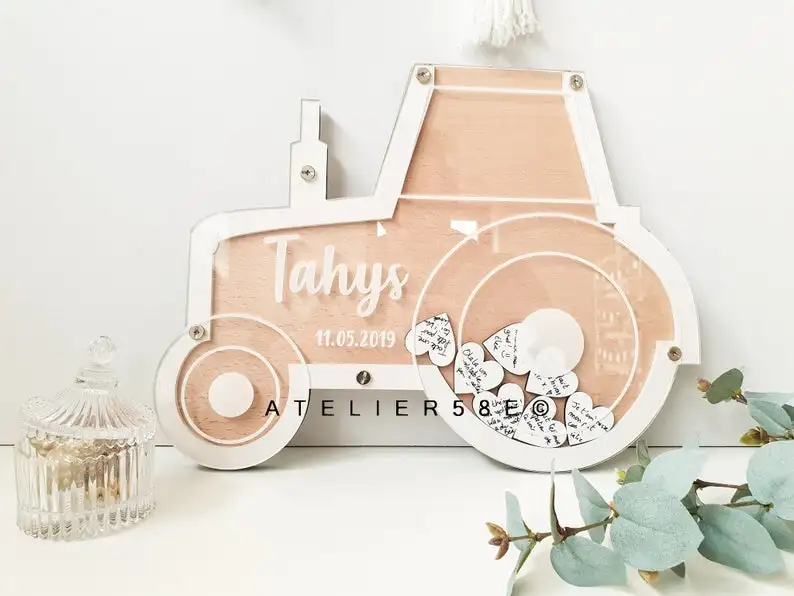 Tractor guest book barn baby shower baby boy birthday gift