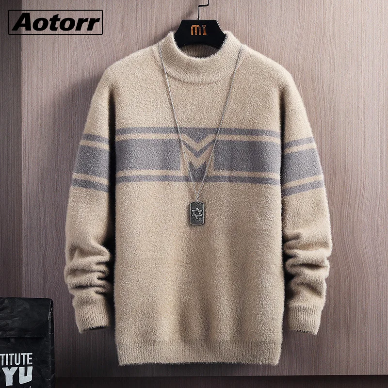 

2023 New Men Pullovers Autumn Winter Casual Round Neck Men's Sweaters Street Trendy High Quality Mens Fashion Patchwork Pullover
