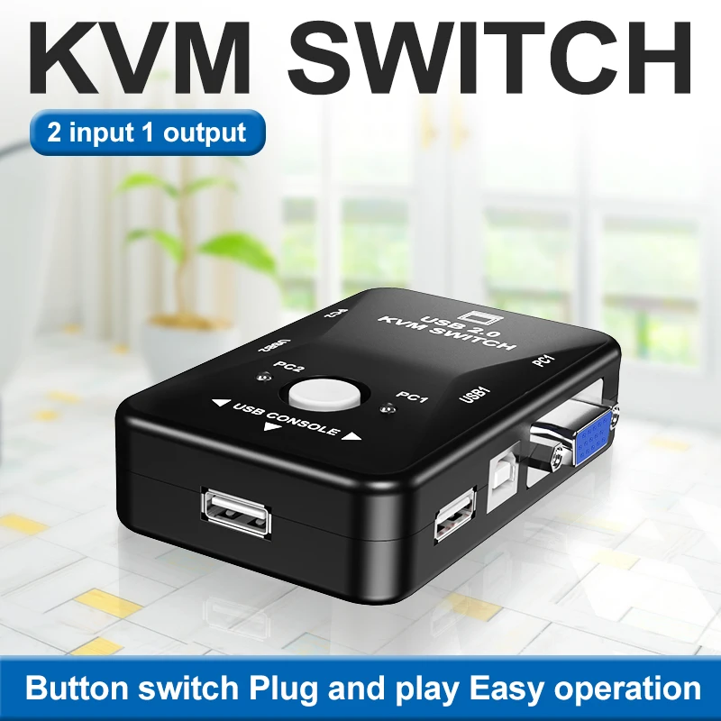 2 порта USB 0 VGA/SVGA KVM переключатель коробка для обмена монитором клавиатура мышь в