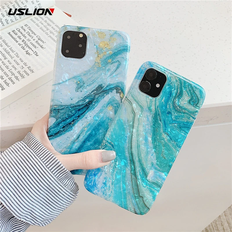 

USLION For iPhone 11 Case Shell Pattern Phone Cover For iPhone X XR XS MAX 7 8 7Plus 6 6S Plus Glitter Soft Silicon Back Cover