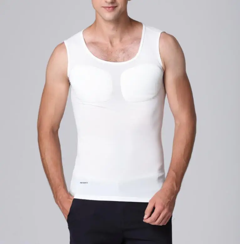 white vest Грудная мышечная жилетка, нижнее белье для живота, пивная майка для живота, Мужская мягкая майка для коррекции фигуры, Мужская футболка для бодибилдинга - Цвет: white vest