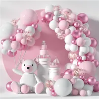 107 pçs branco rosa balões guirlanda arco kit chuveiro do bebê decoração fundo festa de aniversário casamento confetes balão conjunto de corrente