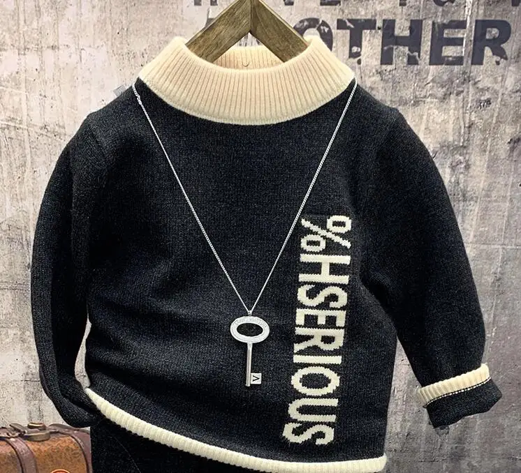 knit sweater Детские зимние комплекты одежды для мальчиков теплое пальто для маленьких детей вязаный свитер плисовые джинсы комплект спортивной одежды из 3 предметов для маленьких мальчиков, От 2 до 6 лет - Color: knit sweater