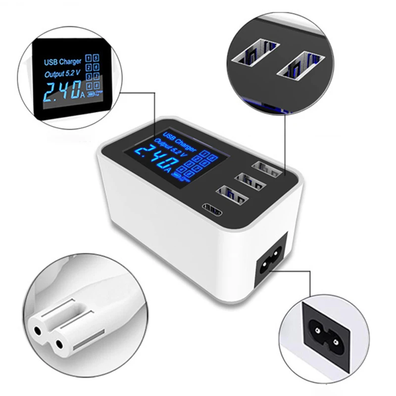 Hot 3C-Led Display 3 Ports Usb Charger With Type-C For Samsung Iphone Ipad Fast Tablet 5V/4A Charging Adapter Phone Universal(Us