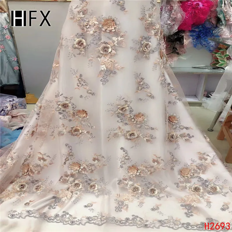

Latest Nigerian Lace Fabric 2019 High Quality Lace 3d French Bridal Stones Beads Lace Fabric For African Lace Matrial 5yards F26