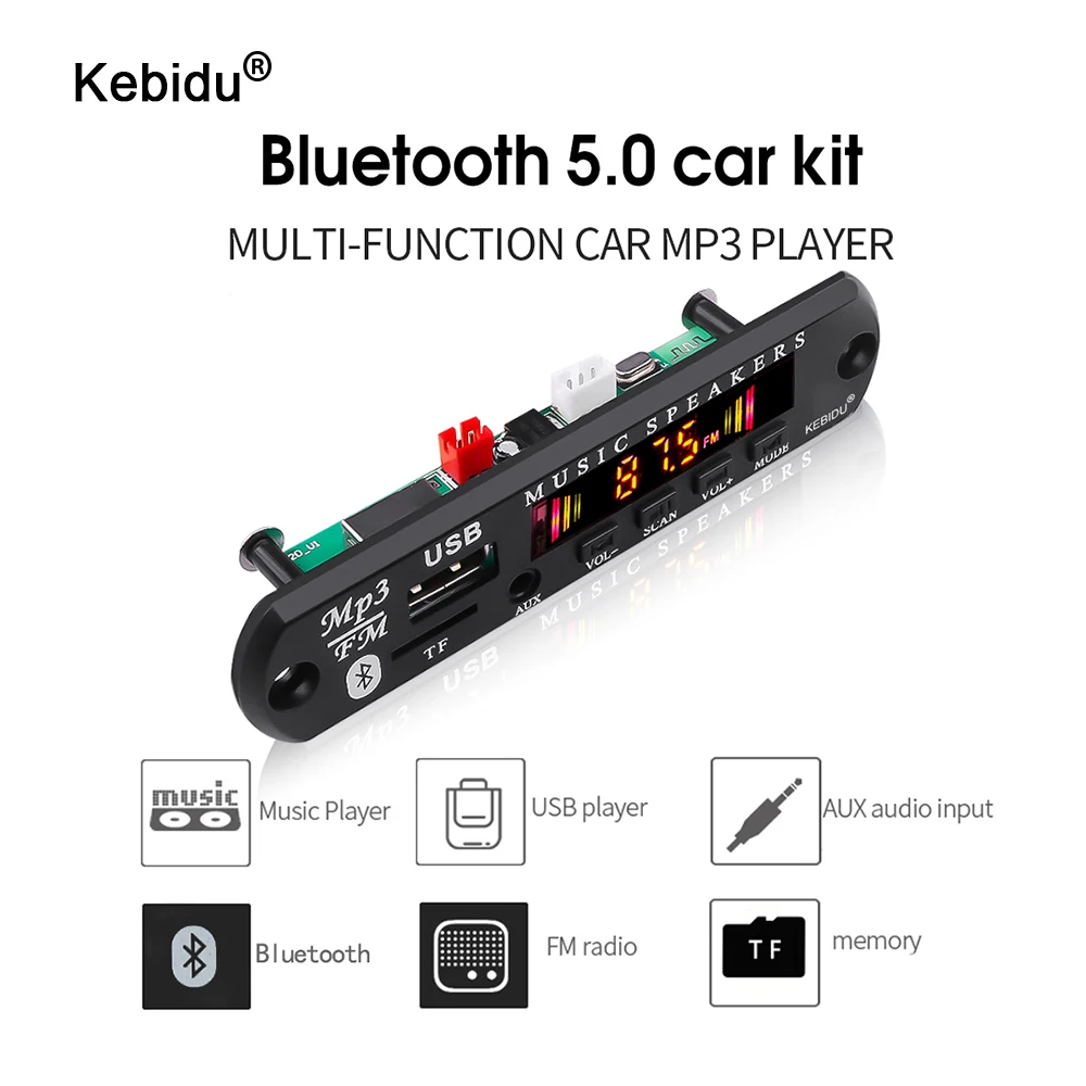 Kebidu Bluetooth 5 0 радио в 12 В беспроводной аудио приемник автомобильный комплект FM