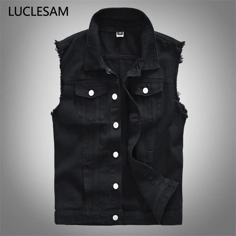 mens denim biker vest