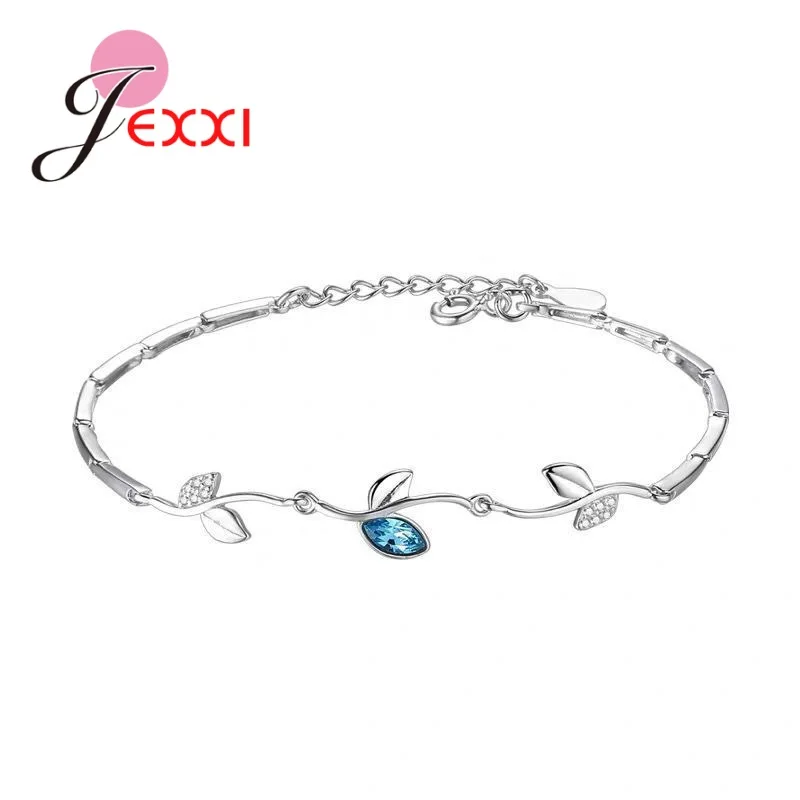 

Simple Sweet 925 Sterling Silver Cubic Zirconia Leaf Charm Bracelets Bangles for Women Girl Wedding Adjustable Bracelet