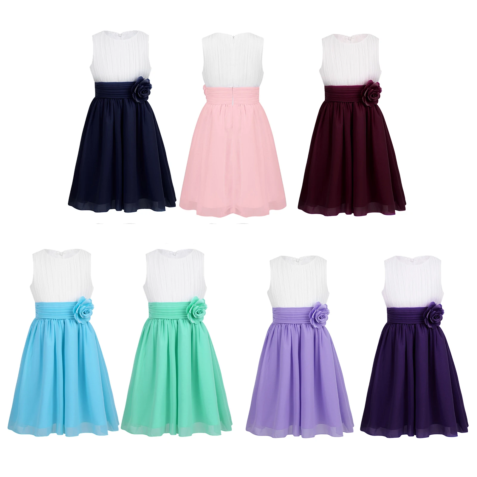Little Girl Bridesmaid Dresses Chiffon Princess Ball Grown Knee Length Dresses Girls Summer Wedding Party First Communion Dress