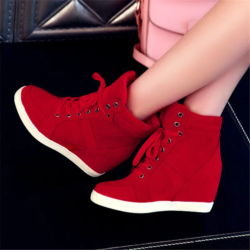 Wedge Heels Platform Lace Up High Top Trainers Sneakers Ankle Boots Flats Shoes 