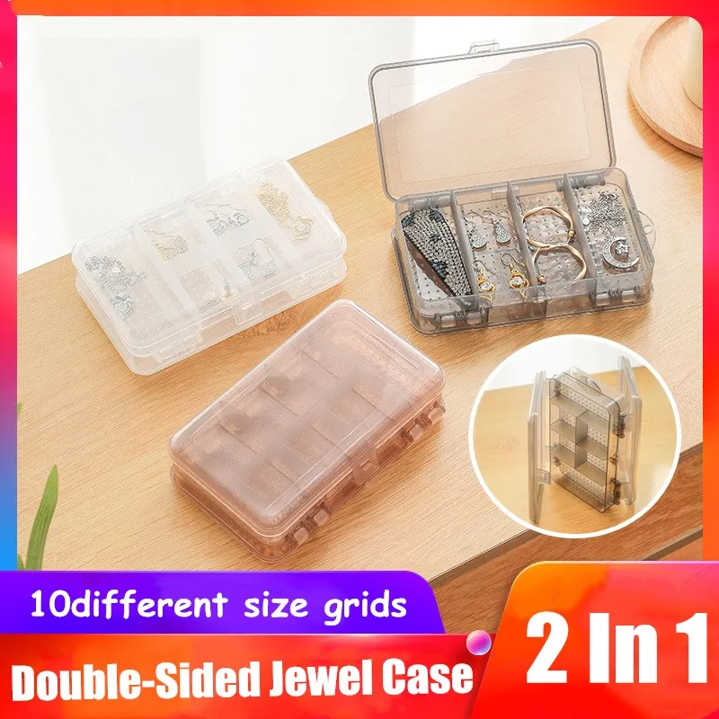Double-sided 10 Grid Partition Design Storage Tools Women Girls Ring Transparent Earrings Compartment Organizer Box Jewel Case