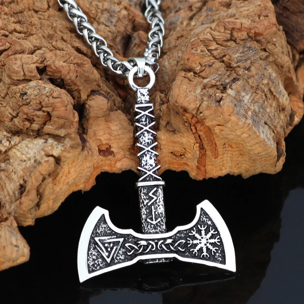 Норвежский викинг valknut Valknut knot рунный топор ожерелье из нержавеющей стали с