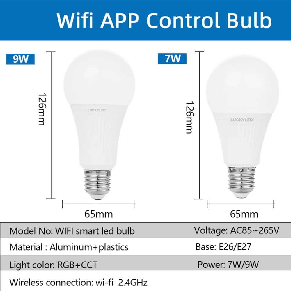 Смарт лампы Wifi Alexa 7W 9W AC 85 265V E27 Светодиодная лампа с регулируемой яркостью RGB