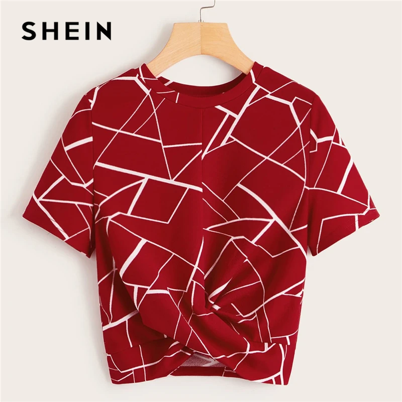 Женский укороченный топ с геометрическим принтом SHEIN повседневная облегающая