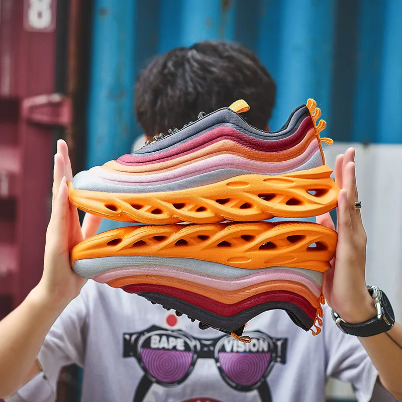 

VSIOVRY Autumn Thick Sole Damping Running Shoes Men Chunky Sneakers Breathable Light Sport Shoes for Men Gym Walking Sneakers