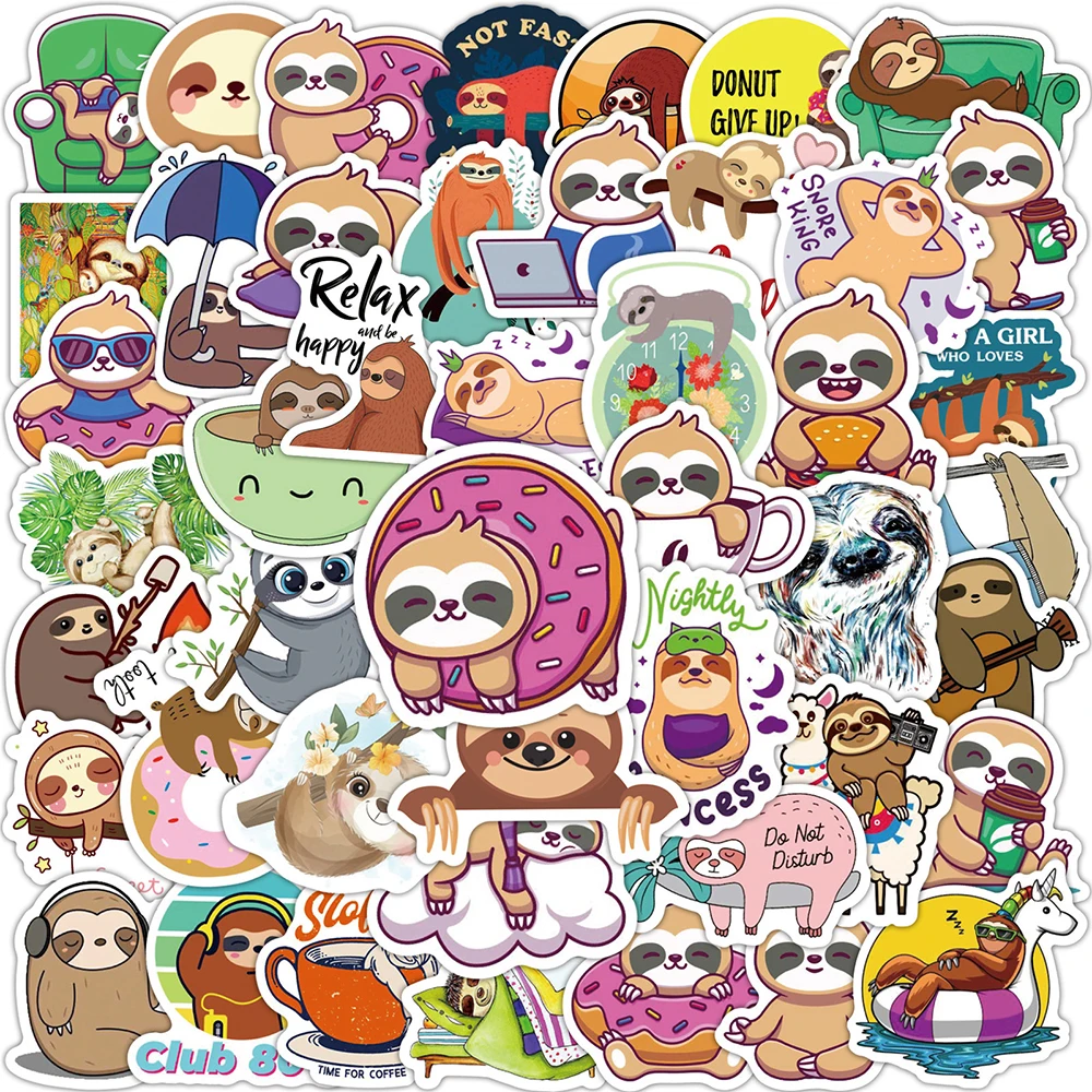 Kawaii Sloths Stickers 10/30/50PCS Cartoon Fridge Guitar Laptop Motorcycle Luggage Skateboard PVC Graffiti Decals For cartoon stickers,decorative stickers,animal stickers,kawaii stickers,graffiti stickers,car sticker decal,cartoon animal stickers