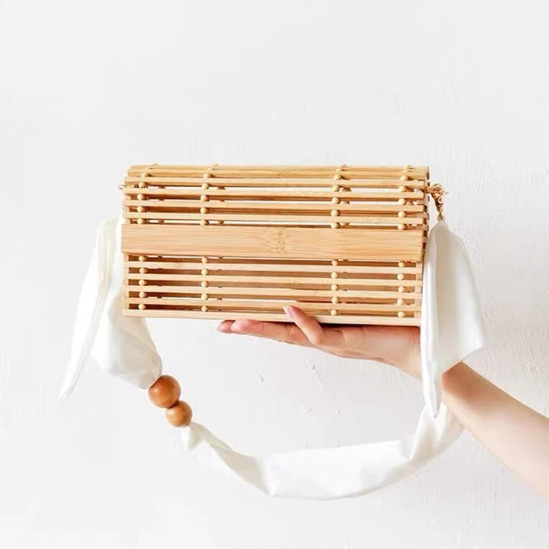 Фото Новая сумка через плечо Бамбуковая плетеная полая лента Наплечные бамбуковые