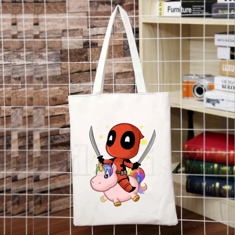 

Deadpool I Am A Unicorn Ladies Handbags Cloth Canvas Tote Bag Shopping Travel Women Eco Reusable Shoulder Bags Bolsas De Tela