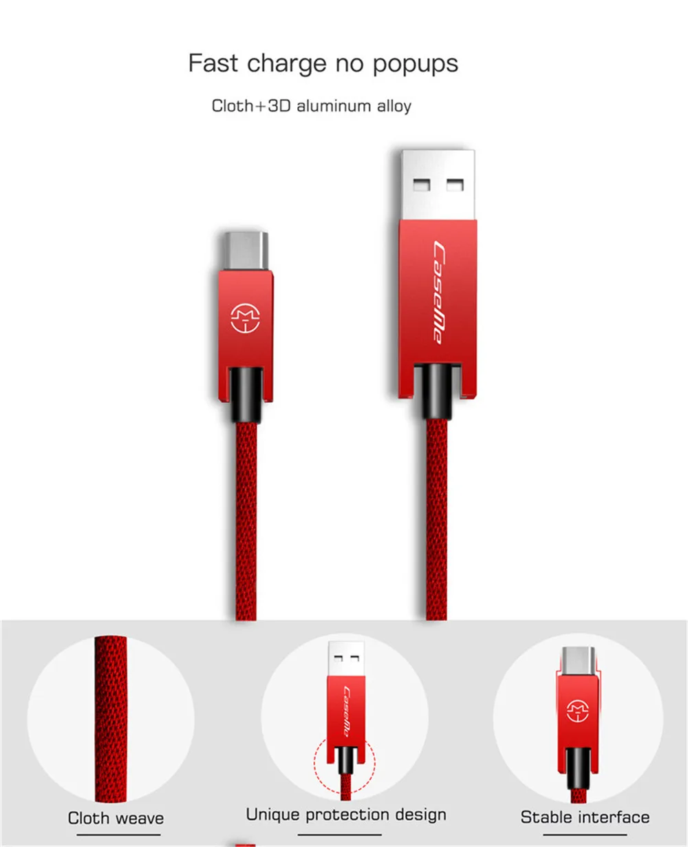 Caseme роскошный подлинный Android Micro к USB синхронизации данных зарядный быстрый алюминиевый плетеный кабель Шнур 2.1A 1,2 m 0,25 m для телефона планшета - Цвет: Red