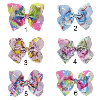 

Unicorn Sequins Hairpins Hair Bows Clips Accessories for Girls Kids Glitter 8 INCH Bowknot Clip Barrettes Pary Headwear HC123