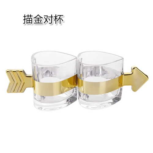 Стеклянная чашка со стрелкой в форме сердца, парная чашка, креативная чашка для холодных напитков, молока, сока, чая, стакан для питья в подарок mx12061719 - Цвет: Gold