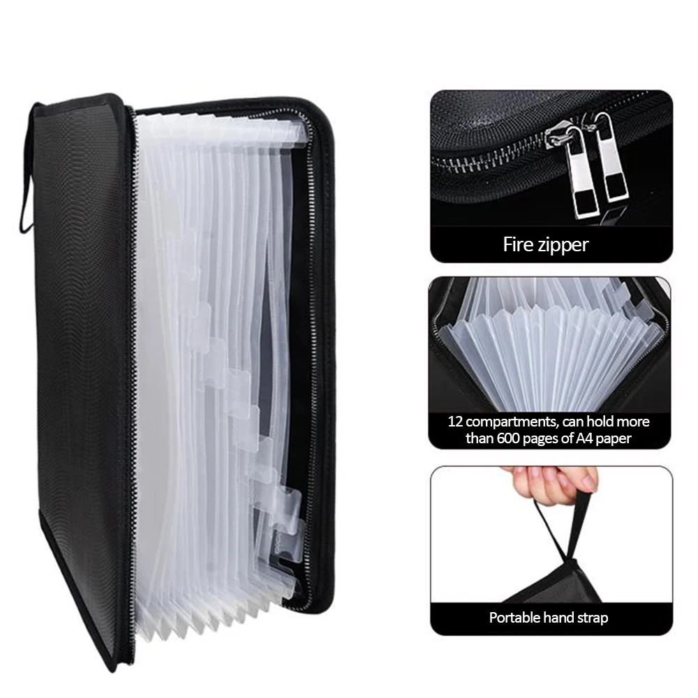

Security Fireproof Bag Fireproof Water Resistant File Pocket Document Bag Durable Safe File Holder With Inner Transparent Pocket