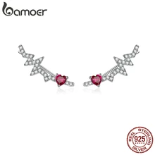 Bamoer Аутентичные 925 пробы Серебряные длинные серьги гвоздики для женщин розовый CZ сердцебиение роскошные свадебные массивные ювелирные изделия SCE819