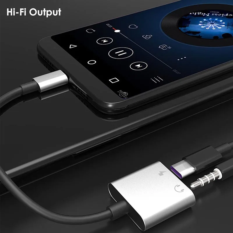 Тип C до 3,5 мм и зарядное устройство 2 в 1 Наушники AUX аудио разъем USB C кабель адаптер TU-shop
