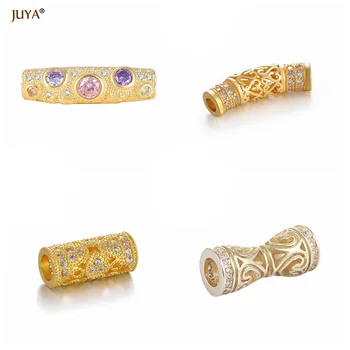 

Supplies For Jewelry Wholesale 8 style copper zirconia Spacer curved tube beads for hand made DIY jewelry Decorative accessories