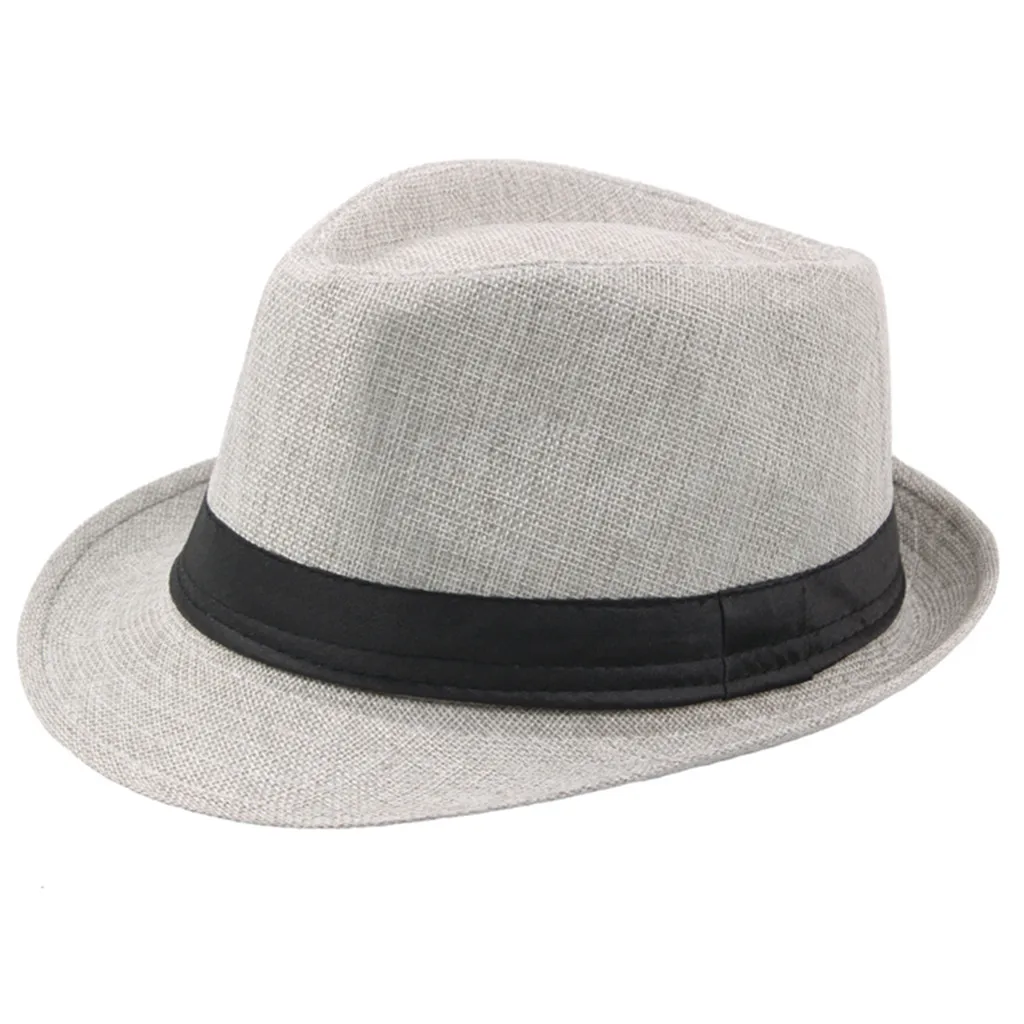 JAYCOSIN Шапки летние Для мужчин соломенная шляпа для Для мужчин Защита от солнца пляжная шляпа элегантных джазовых Панамы однотонные вьющиеся с полями, Солнце Защита Кепки