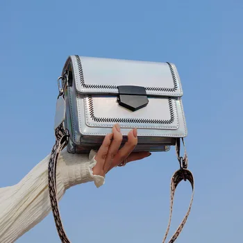 

Crossbody bags for women 2020 New Popular Wave Wide Shoulder Strap Messenger Bag Laser Wild Shoulder Small Square Bag PU handbag