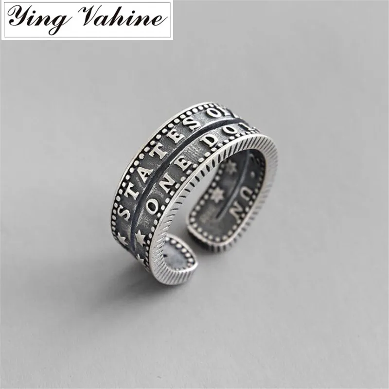Ying vahine 925 пробы серебряные винтажные английские буквы Открытые Кольца для женщин