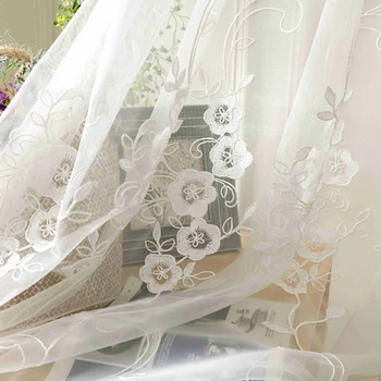 

White Sheer Window Screen Lace Curtain for Living Room Mesh Fabric Floral Design for Balcony Kitchen Voile Drape X660#40