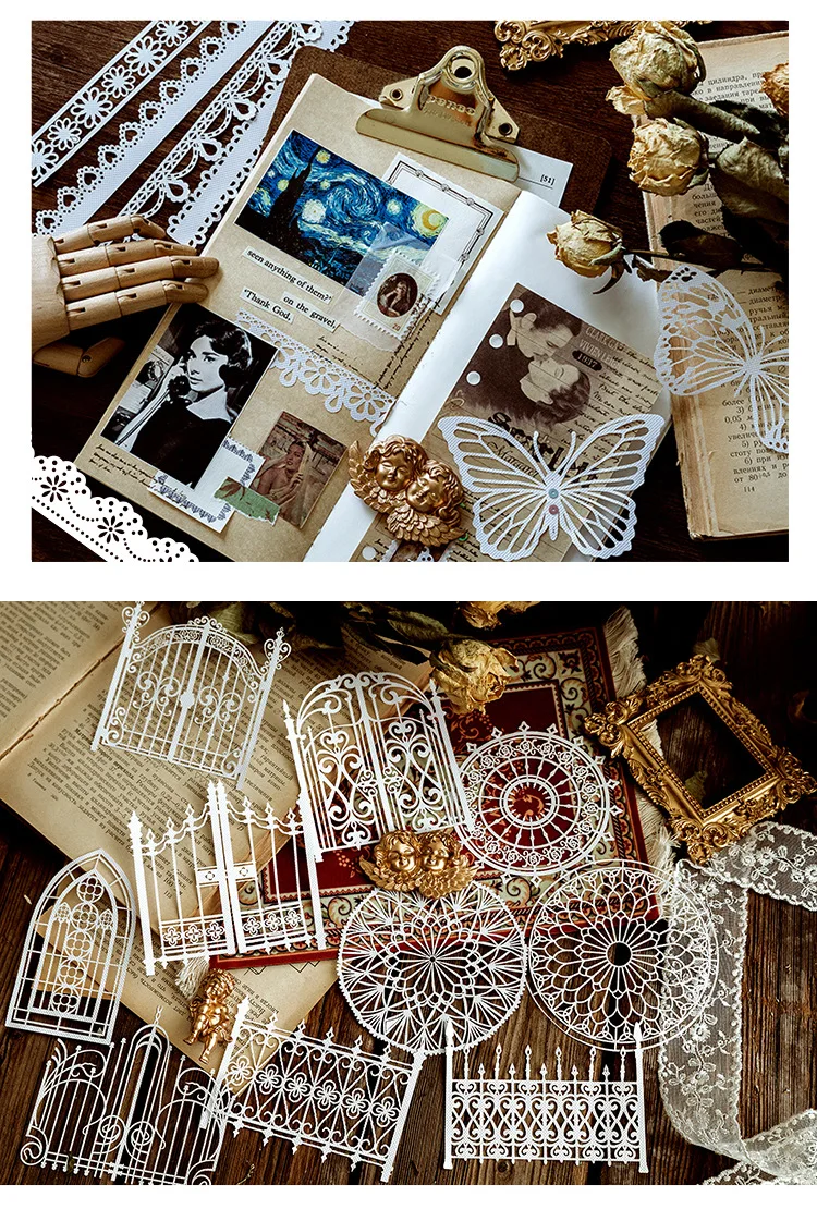 Hollow Lace Paper Alice Tea Party Series Hand Account Diary DIY Decorative Material Backing Paper Art Supplies