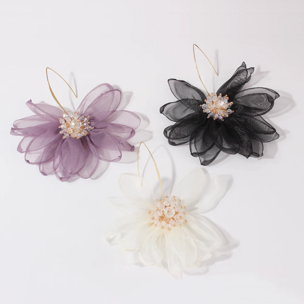 

2019 Korean Style White Colour Fashion Jewelry Elegant big double Flower Mixed co Earrings earring for women jewelry accessorie