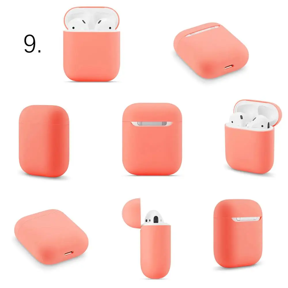 Тонкий силиконовый чехол для наушников для Apple Airpods, чехол для AirPods, беспроводная зарядная коробка, ультра тонкий защитный чехол для AirPods - Цвет: 9.Nectraine