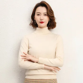 

New style women's T-shirt solid color turtleneck sweater fit