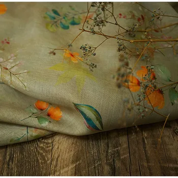 

High quality ramie tissu Beautiful orange flower digital printing patchwork High end dress cheongsam fabric